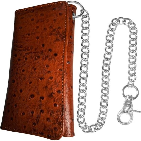 Motorcycle Chain Wallet for Men – 100% Natural Genuine Leather,Long Trifold RFID - Picture 1 of 8